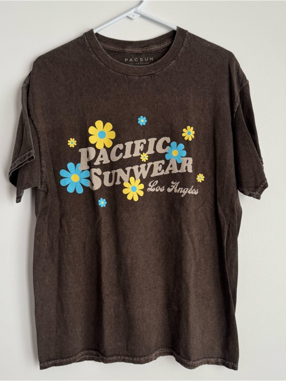 PacSun Brown Tee with Yellow & Blue Floral Graphic